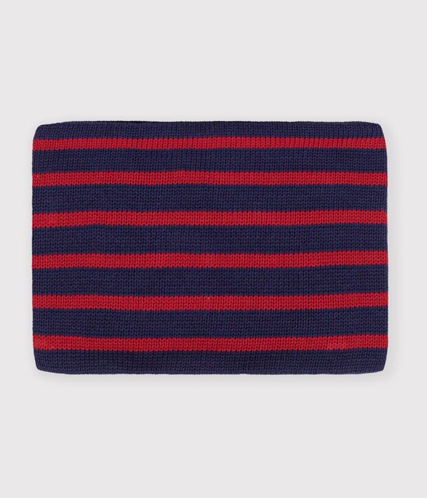 Snood in maglia a righe foderata in pile bambino blu/rosso