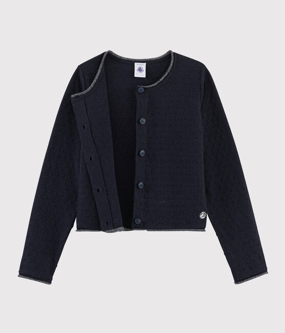 Cardigan bambina in lana e cotone blu SMOKING