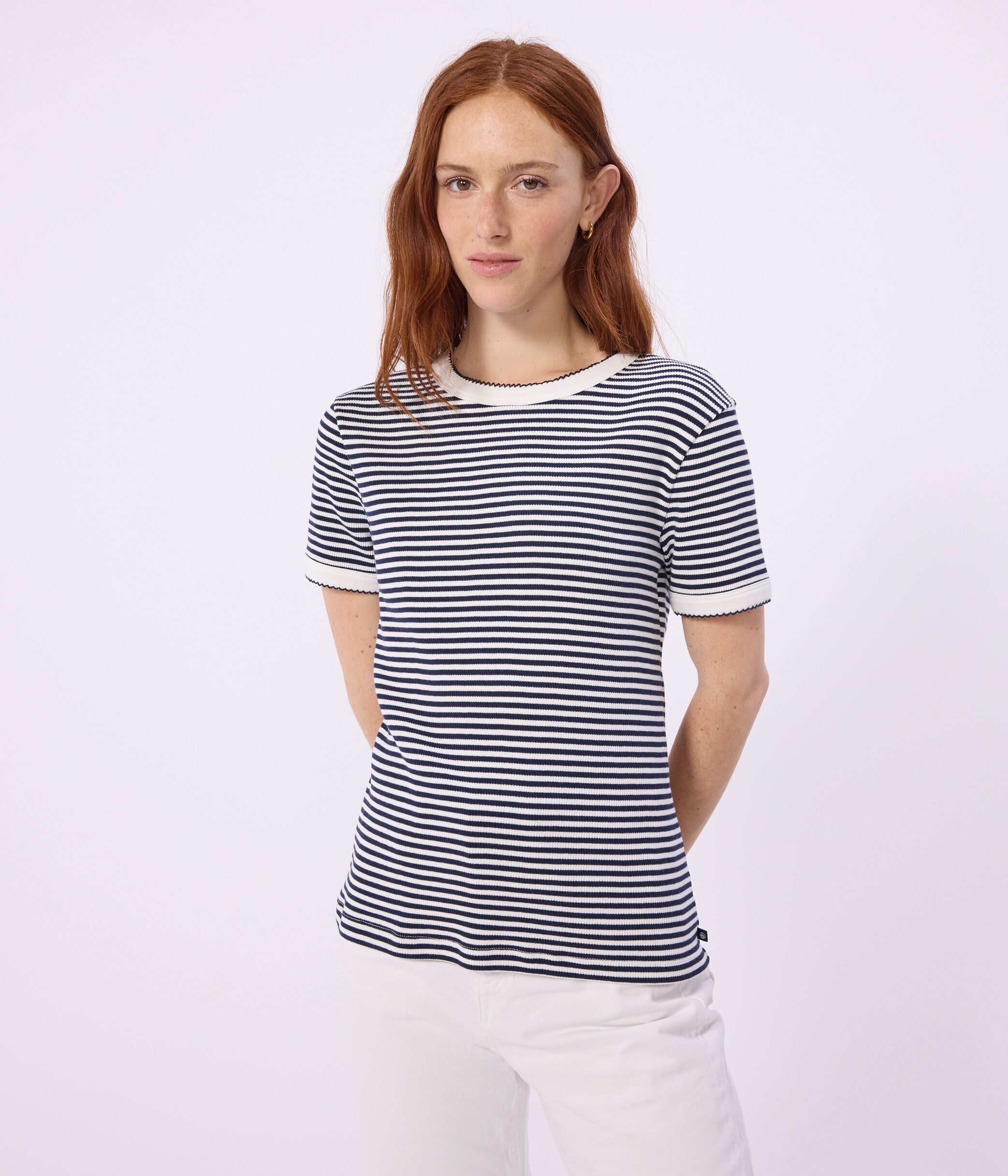 T-shirt a maniche corte in cotone a righe donna blu/bianco
