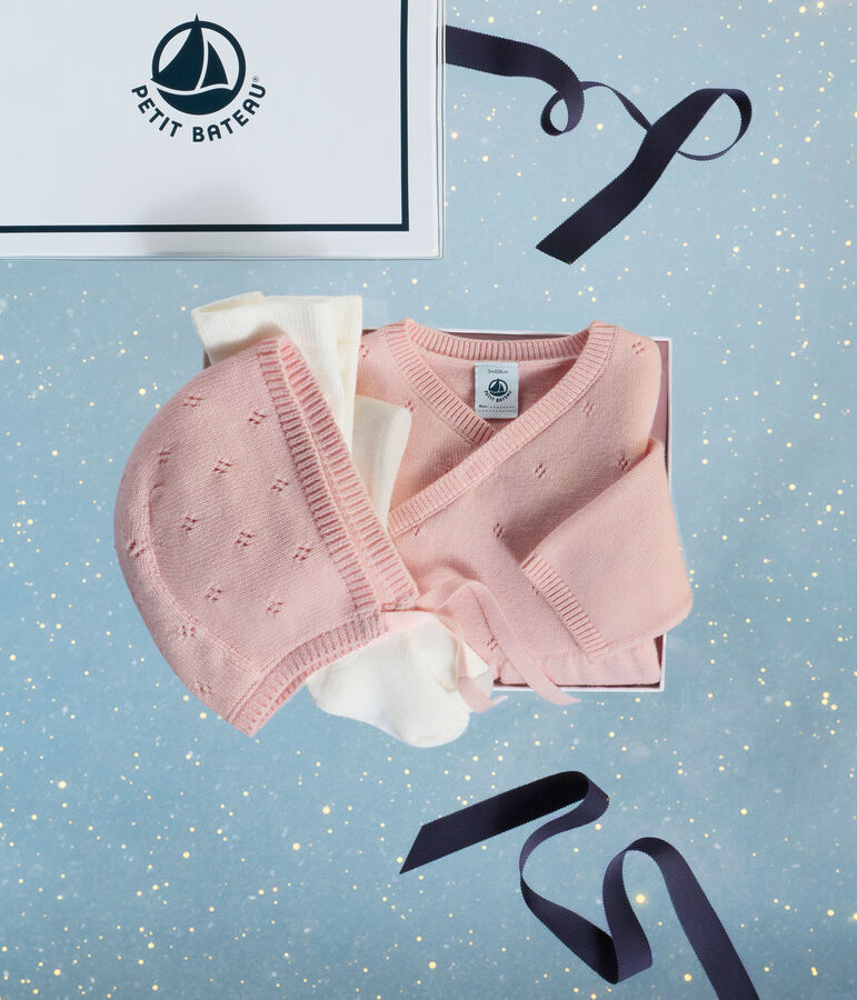 Set regalo con pagliaccetto e collant in maglia neonata multicolore