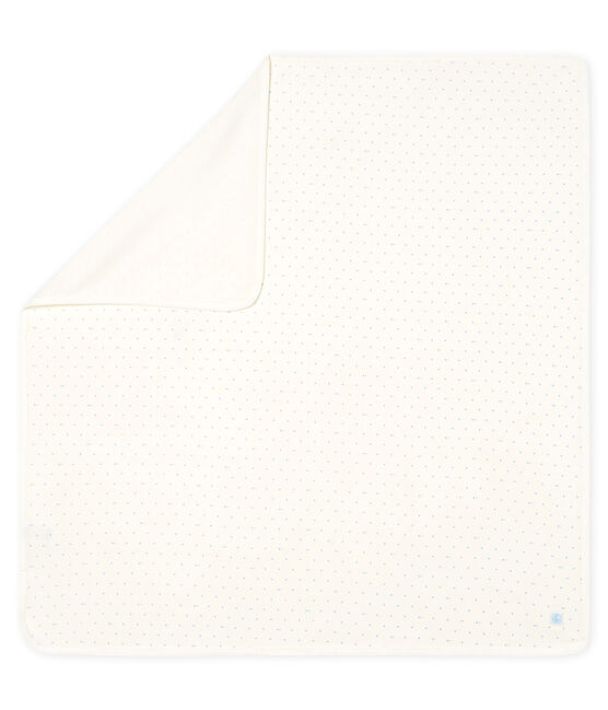 Copertina nascita bebè a costine bianco MARSHMALLOW/blu ACIER
