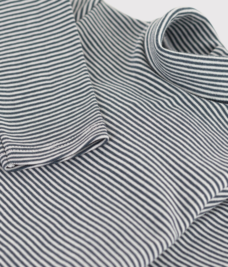 Body beb&egrave; a maniche lunghe in cotone a righe con collo dolcevita grigio/bianco