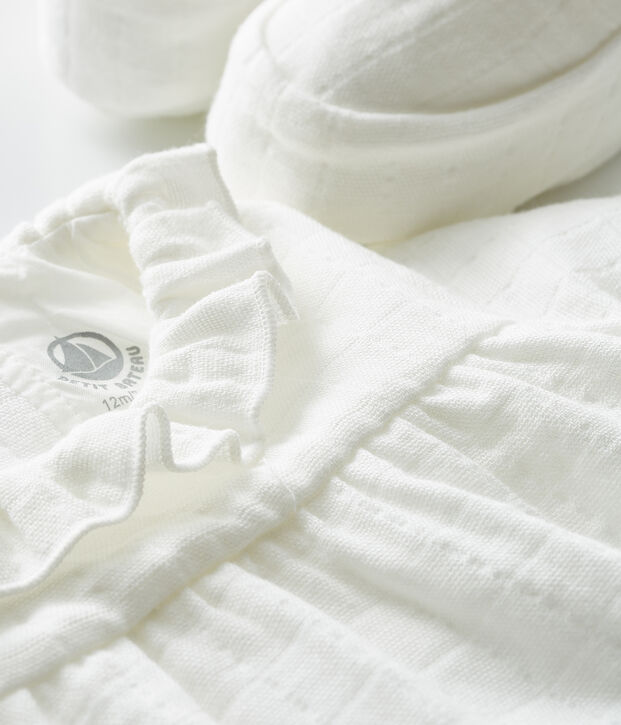 Completo tutine e babbucce beb&egrave; in tessuto per fasce bianco