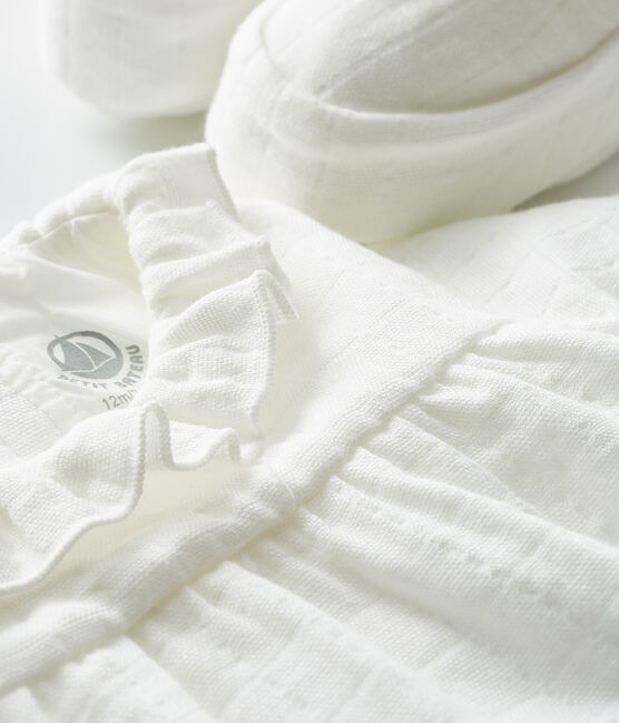 Completo tutine e babbucce bebè in tessuto per fasce bianco MARSHMALLOW