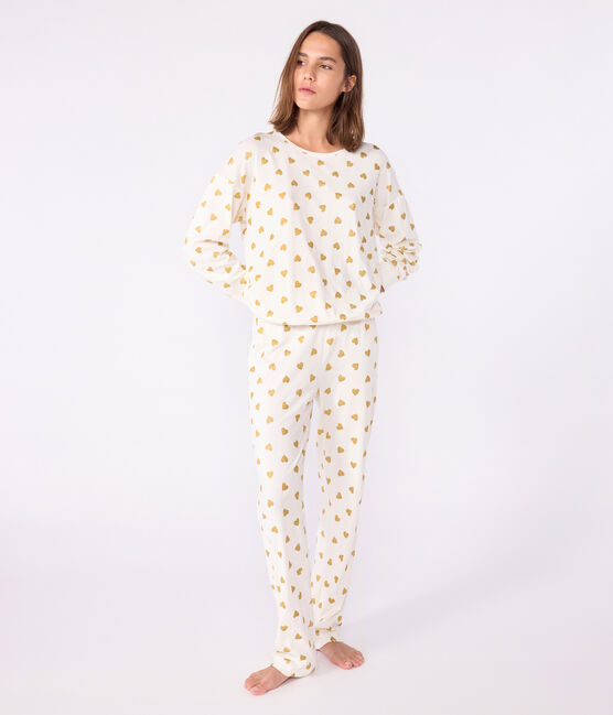 Pigiama in cotone con stampa a cuori dorati donna MILK/ DORE