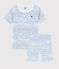 Pigiama corto snugfit fantasia onde bambino in cotone bianco MARSHMALLOW/blu COOL