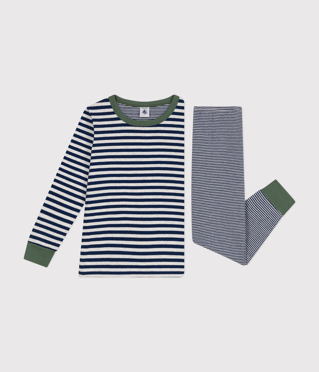 Pigiama bambino in cotone rigato blu/beige