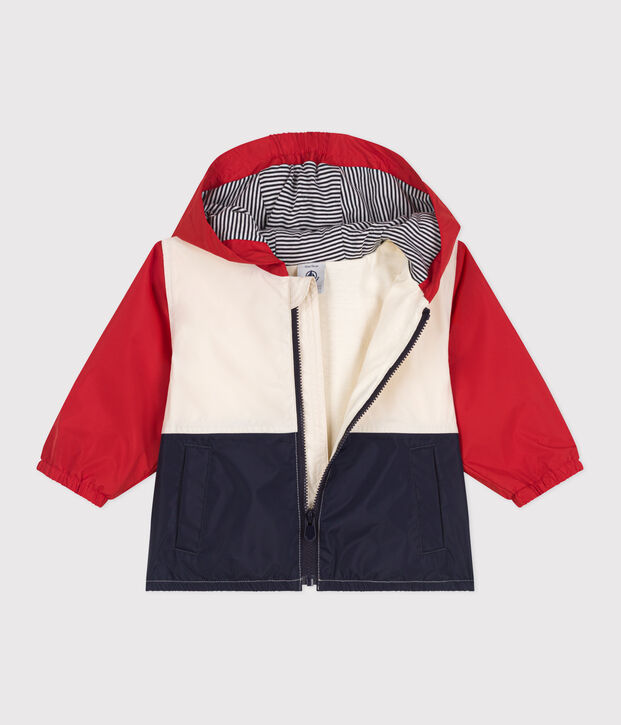 Giacca a vento con stampa color block, fodera millerighe neonato rosso/multicolore