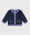 Cardigan in maglia di misto lana e cotone con motivo jacquard a cuori neonata blu/multicolore