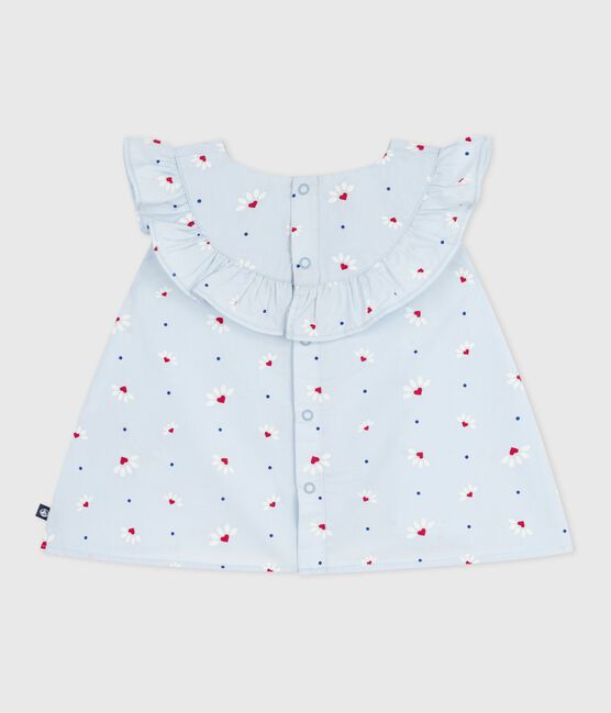 Blusa senza maniche in popeline di cotone con stampa a fiori neonato blu FRAICHEUR/bianco MULTICO