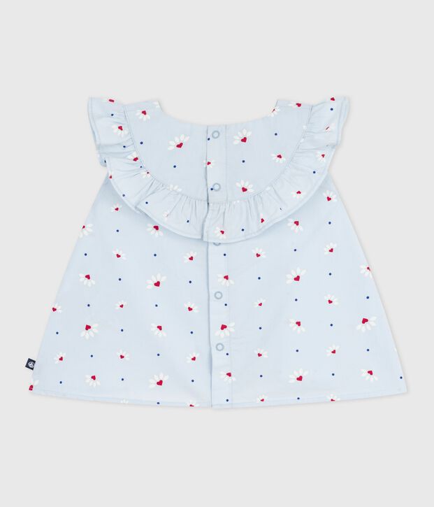 Blusa senza maniche in popeline di cotone con stampa a fiori neonato blu/multicolore