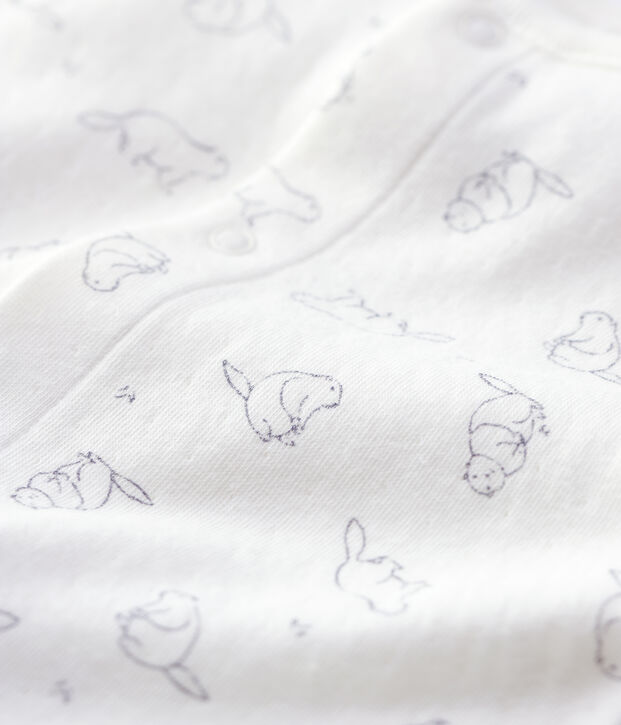 Tutina lunga fantasia marmotte beb&egrave; in cotone biologico bianco/grigio