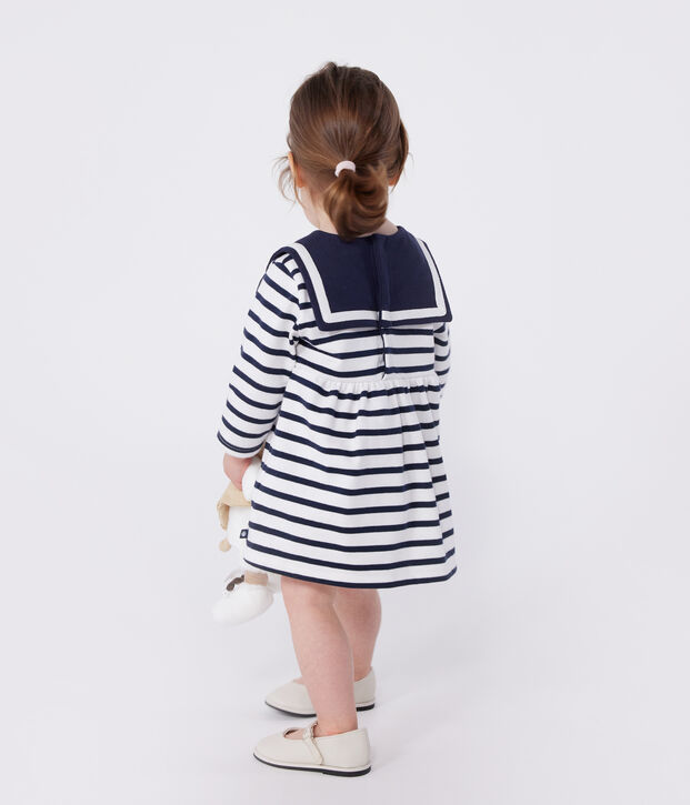 Abito a maniche lunghe in cotone spesso a righe neonato bianco/blu