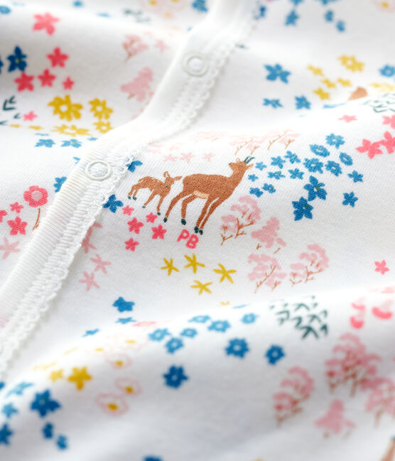 Tutina pigiama a fiori bebè in cotone biologico bianco MARSHMALLOW/bianco MULTICO