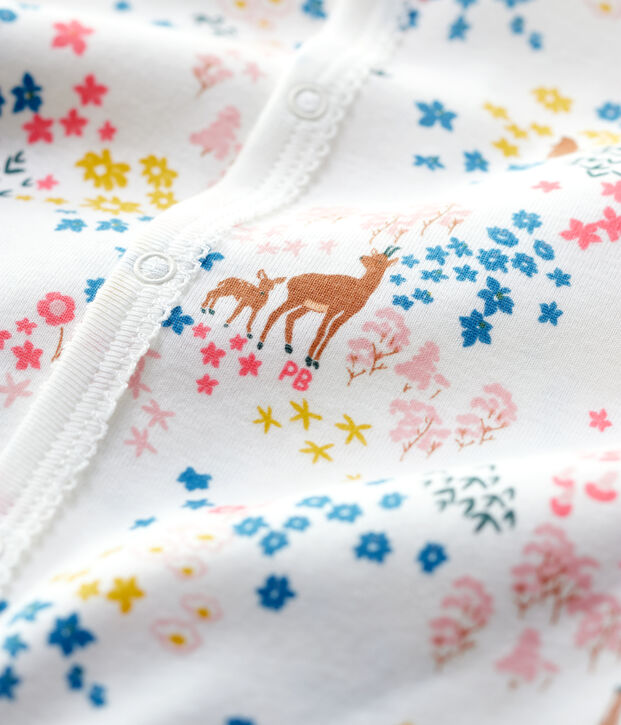 Tutina pigiama a fiori beb&egrave; in cotone biologico bianco/multicolore