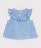 Blusa senza maniche in chambray di cotone ricamato neonato blu