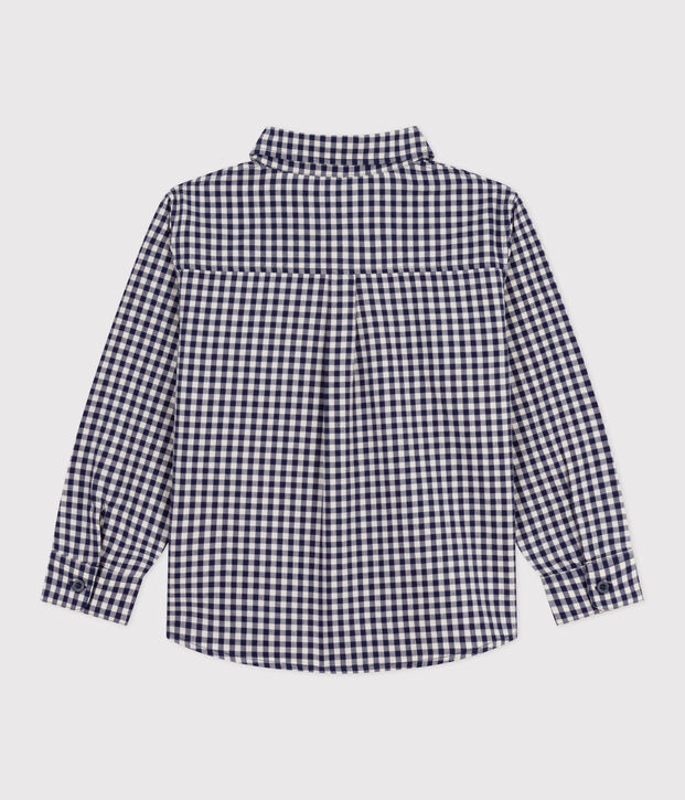 Camicia in cotone a quadri bambino blu/ecru