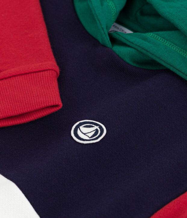 Felpa con cappuccio in cotone color block bambino blu/multicolore
