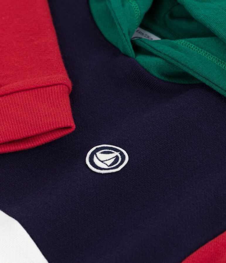 Felpa con cappuccio in cotone color block bambino blu/multicolore
