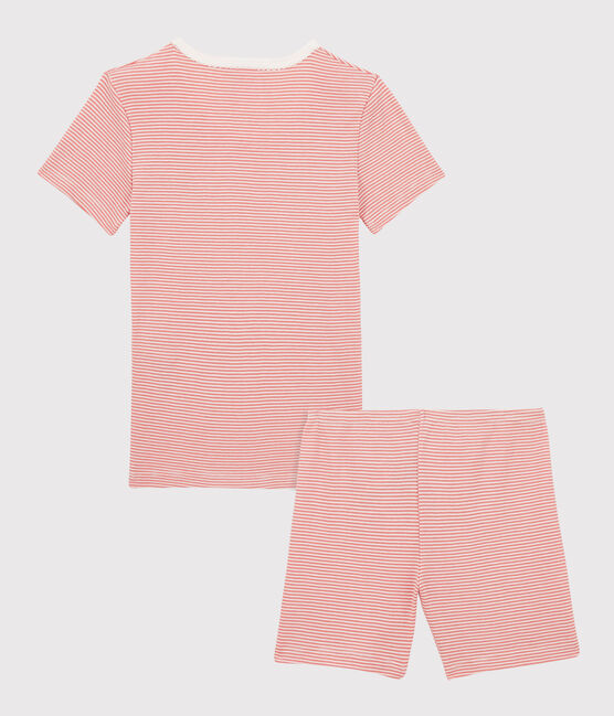 Pigiama corto millerighe rosa bambina in cotone biologico rosa PAPAYE/ MARSHMALLOW
