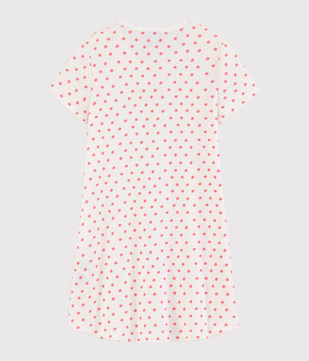 Camicia da notte a pois rosa bambina in cotone bianco/rosa