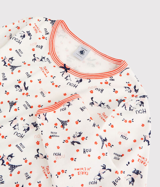 Pigiama bambina fantasia Parigi rosa in cotone biologico bianco MARSHMALLOW/bianco MULTICO