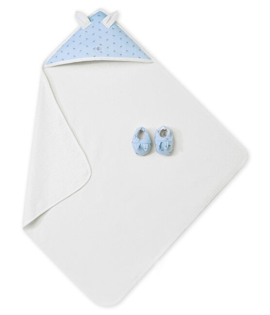 Scatola regalo con telo da bagno + scarpine bebé unisex blu FRAICHEUR/bianco MULTICO