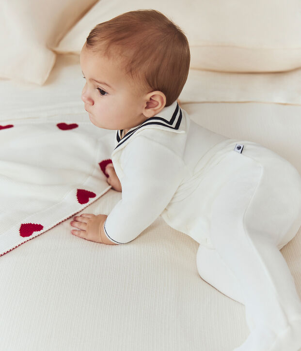 Pigiama senza piedini in cotone neonato con scollo alla marinara bianco