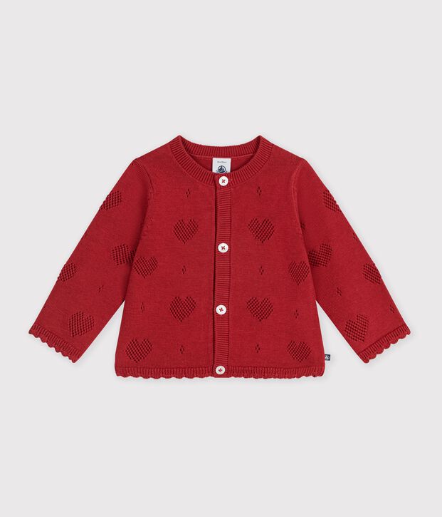 Cardigan in cotone con motivo a cuori neonata rosso