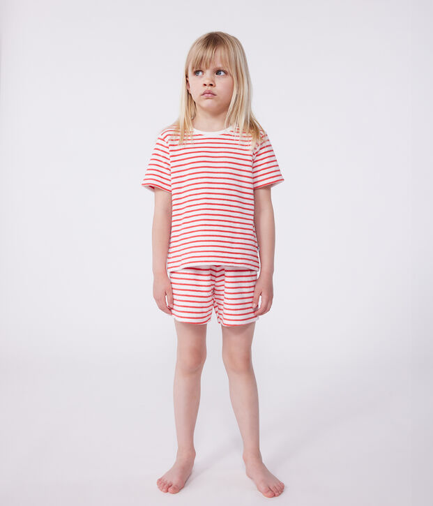 Pigiama corto in spugna di cotone a righe per bambini rosso/rosso