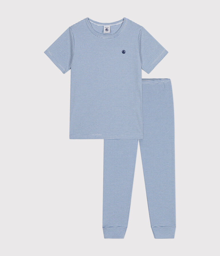Pigiama in cotone a righe bambino blu/bianco