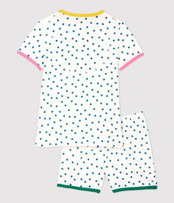 Pigiama corto bambina a pois blu bambina in cotone bianco MARSHMALLOW/ MALLARD