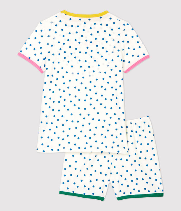 Pigiama corto bambina a pois blu bambina in cotone bianco/blu
