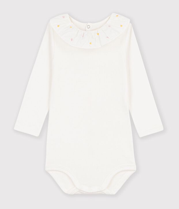 Body in cotone tinta unita con colletto ricamato neonato bianco