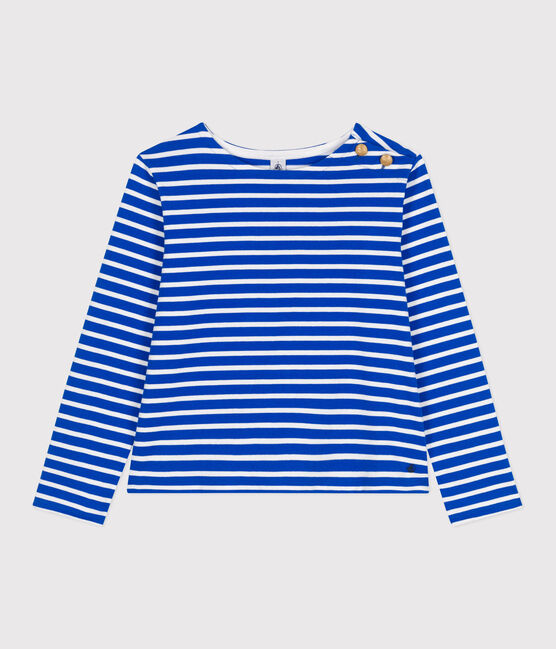 Marinière a maniche lunghe in cotone donna blu PERSE/bianco MARSHMALLOW