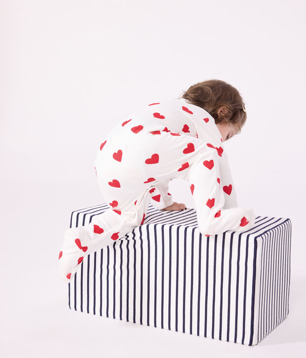 Pigiama a cuori rossi in felpato neonato bianco/rosso