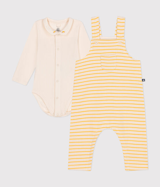 Set completo di salopette e body in cotone per neonato giallo AVALANCHE/bianco DAISY