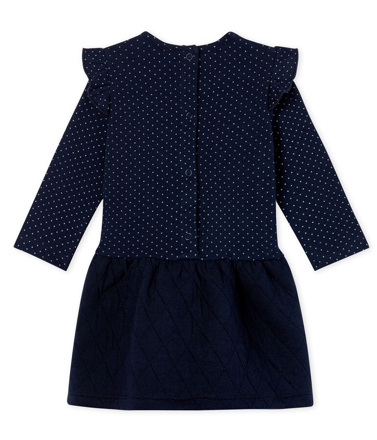 Abito bi-materiale a maniche lunghe da beb&egrave; femmina blu/bianco