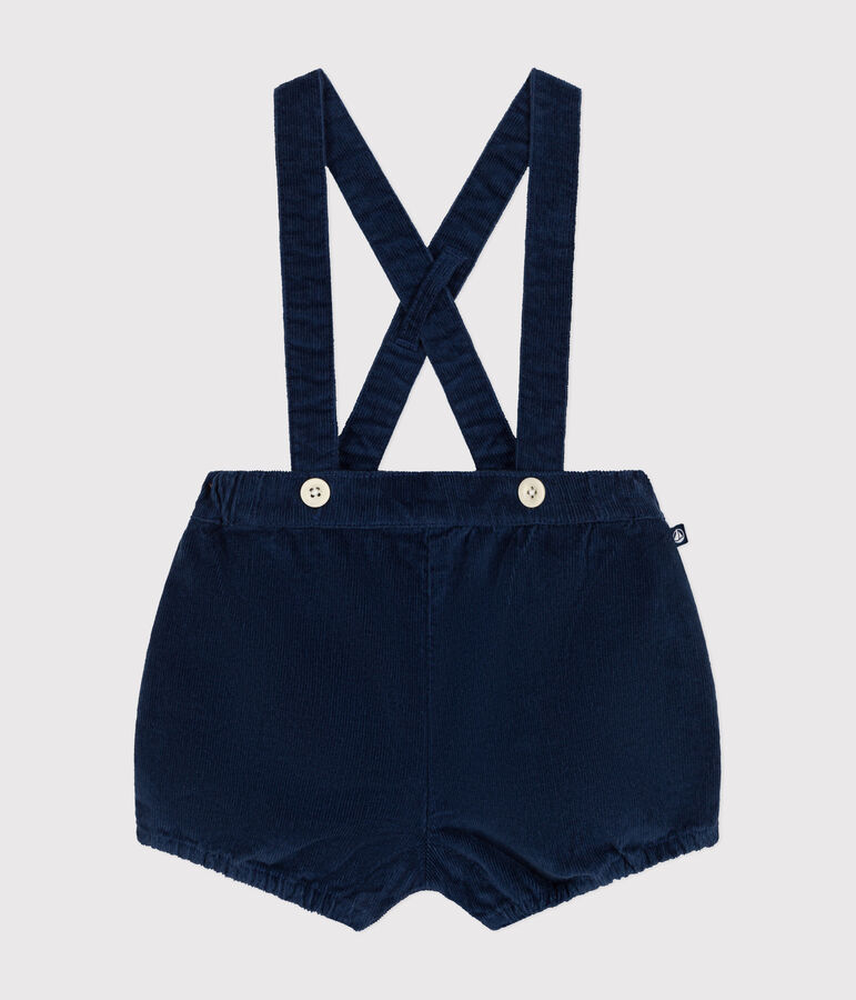 Shorts con bretelle in velluto neonato blu