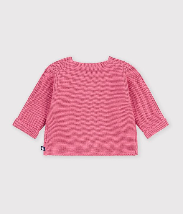 Cardigan in maglia di cotone a punto legaccio tinta unita neonato rosa