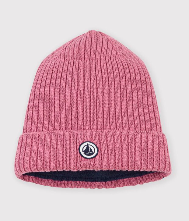 Cuffietta in maglia foderata in pile bambino rosa