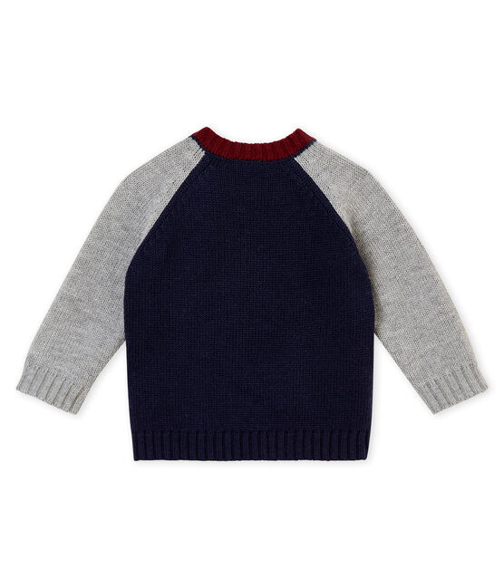 Pull tricot lana e cotone per bebé maschio blu SMOKING/grigio SUBWAY