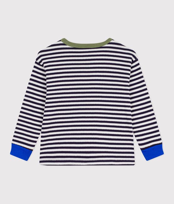 T-shirt a maniche lunghe in cotone a righe bambino blu SOIR/ MILK