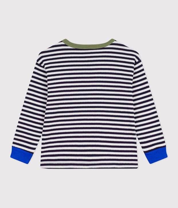 T-shirt a maniche lunghe in cotone a righe bambino blu/ecru