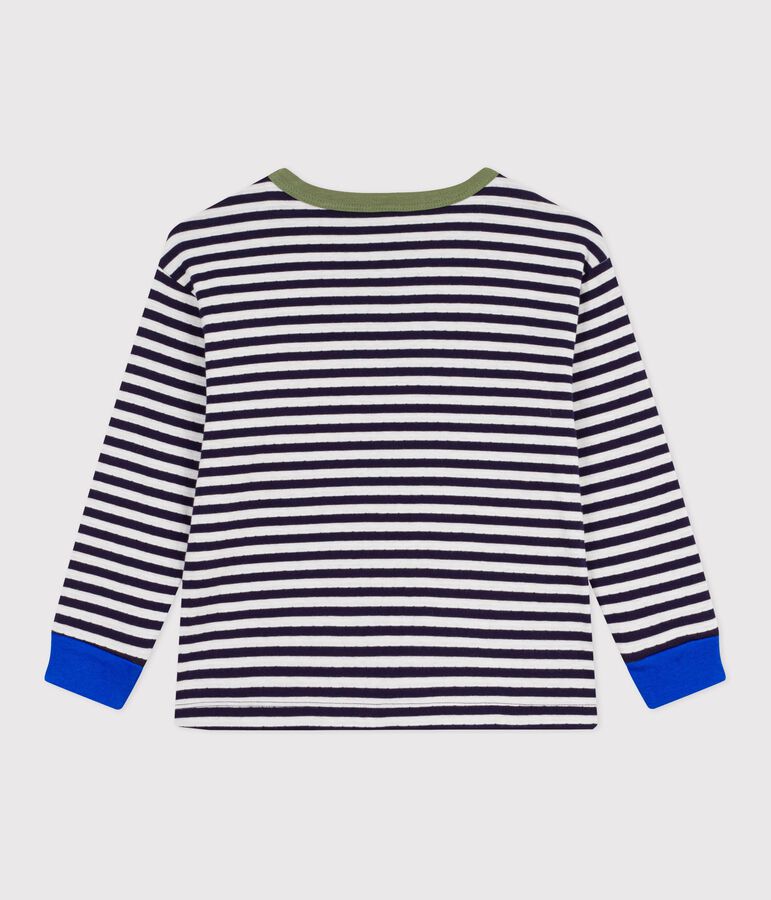 T-shirt a maniche lunghe in cotone a righe bambino blu/ecru