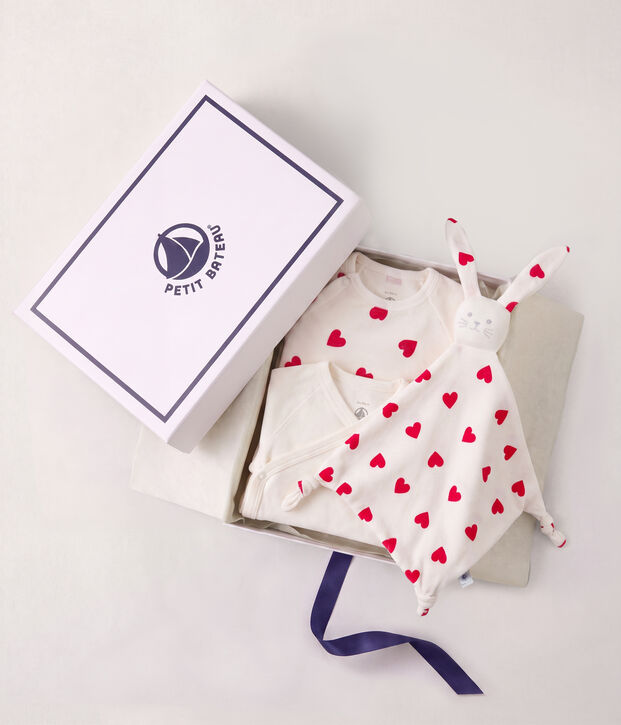 Set di tutine, body e doudou unisex in cotone con stampa a cuori multicolore