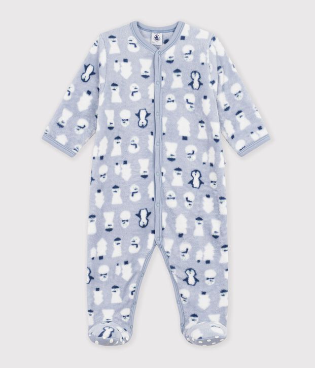 Tutina imbottita in pile con pupazzo di neve stampato neonato blu/multicolore
