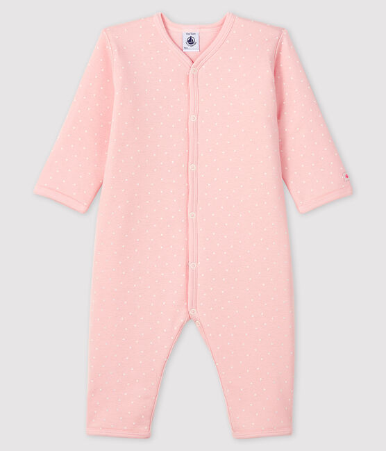 Tutina senza piedi bebè femmina a costine in ovatta rosa MINOIS/bianco MARSHMALLOW