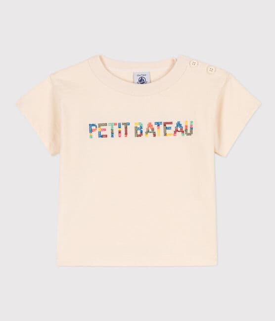 T-shirt a maniche corte bebè in jersey ricamato ecru AVALANCHE