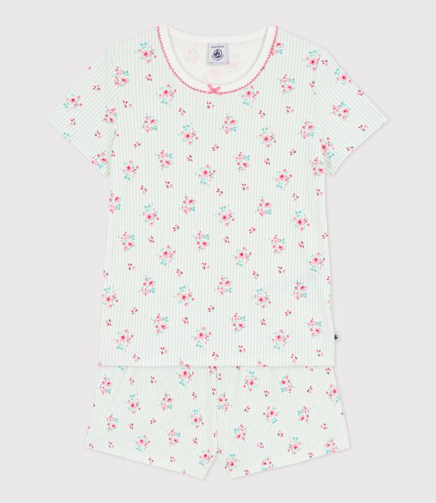 Pigiama corto in cotone con stampa a fiori bambino bianco/multicolore